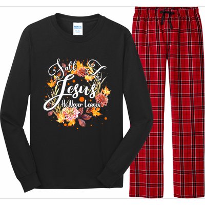 Fall For Jesus He Never Leaves Costume Christian Fall Long Sleeve Pajama Set