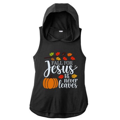 Fall For Jesus He Never Leaves Ladies PosiCharge Tri-Blend Wicking Draft Hoodie Tank