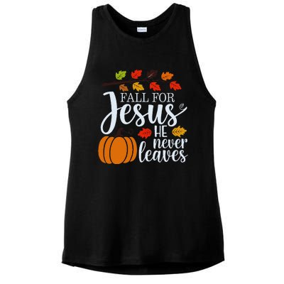 Fall For Jesus He Never Leaves Ladies PosiCharge Tri-Blend Wicking Tank