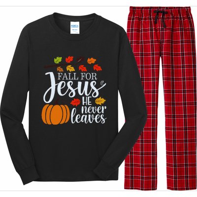 Fall For Jesus He Never Leaves Long Sleeve Pajama Set