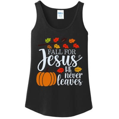 Fall For Jesus He Never Leaves Ladies Essential Tank