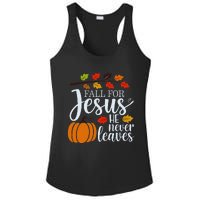 Fall For Jesus He Never Leaves Ladies PosiCharge Competitor Racerback Tank