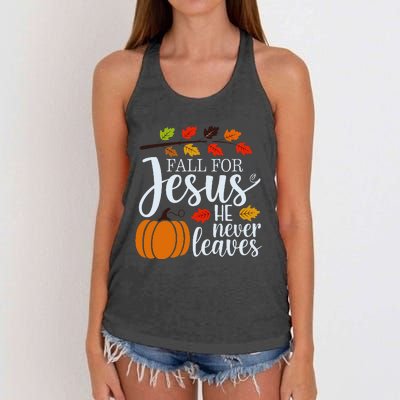 Fall For Jesus He Never Leaves Women's Knotted Racerback Tank