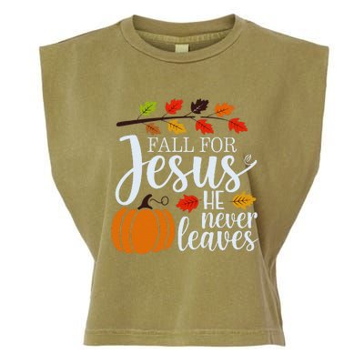 Fall For Jesus He Never Leaves Garment-Dyed Women's Muscle Tee