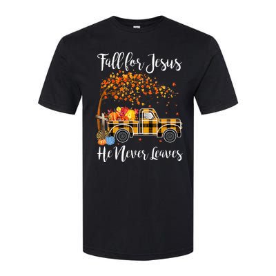 Fall For Jesus He Never Leaves Thanksgiving Jesus Softstyle® CVC T-Shirt