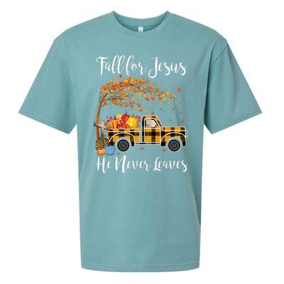 Fall For Jesus He Never Leaves Thanksgiving Jesus Sueded Cloud Jersey T-Shirt