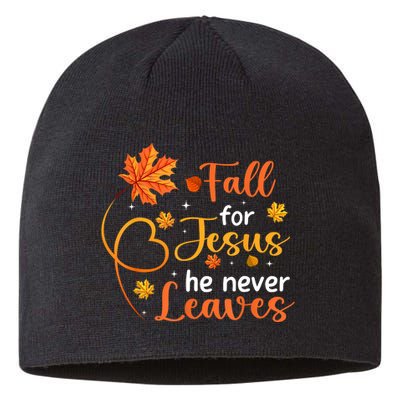 Fall For Jesus He Never Leaves Leaves Autumn Christian Women Sustainable Beanie