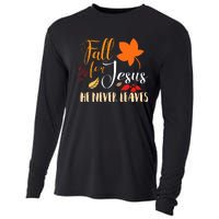 Fall For Jesus He Never Leaves Christian Autumn Thanksgiving Cooling Performance Long Sleeve Crew