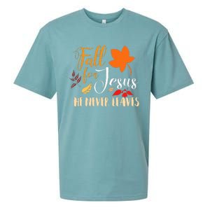 Fall For Jesus He Never Leaves Christian Autumn Thanksgiving Sueded Cloud Jersey T-Shirt