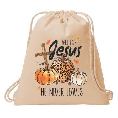 Fall for Jesus He Never Leaves Christian Thanksgiving Dinner Drawstring Bag