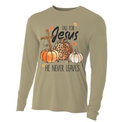 Fall for Jesus He Never Leaves Christian Thanksgiving Dinner Cooling Performance Long Sleeve Crew