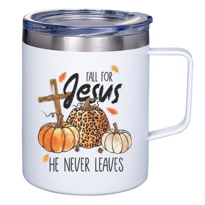 Fall for Jesus He Never Leaves Christian Thanksgiving Dinner 12oz Stainless Steel Coffee Mug