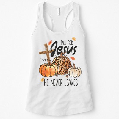 Fall for Jesus He Never Leaves Christian Thanksgiving Dinner Womens Tank Top