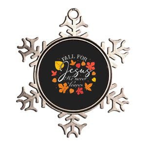 Fall For Jesus He Never Leaves Christian Autumn Thanksgiving Metallic Star Ornament