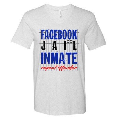 Funny Facebook Jail Inmate Repeat Offender V-Neck T-Shirt