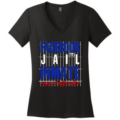Funny Facebook Jail Inmate Repeat Offender Women's V-Neck T-Shirt
