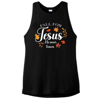 Fall For Jesus He Never Leaves Christianity Ladies PosiCharge Tri-Blend Wicking Tank