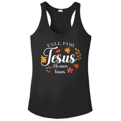 Fall For Jesus He Never Leaves Christianity Ladies PosiCharge Competitor Racerback Tank