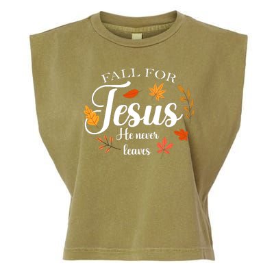 Fall For Jesus He Never Leaves Christianity Garment-Dyed Women's Muscle Tee