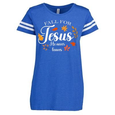 Fall For Jesus He Never Leaves Christianity Enza Ladies Jersey Football T-Shirt