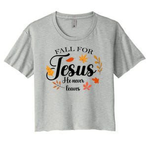 Fall For Jesus He Never Leaves Christianity Women's Crop Top Tee