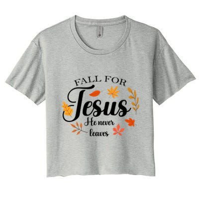 Fall For Jesus He Never Leaves Christianity Women's Crop Top Tee