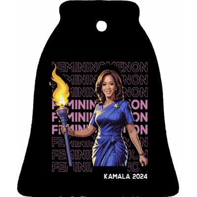 Funny Femininomenon Kamala Harris Retro Madam President 2024 Ceramic Bell Ornament