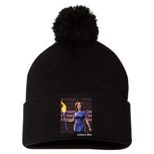 Funny Femininomenon Kamala Harris Retro Madam President 2024 Pom Pom 12in Knit Beanie