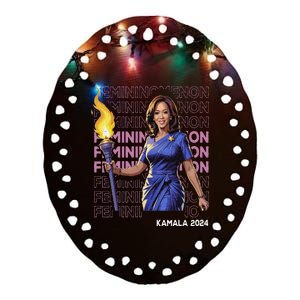 Funny Femininomenon Kamala Harris Retro Madam President 2024 Ceramic Oval Ornament