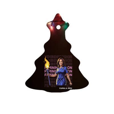 Funny Femininomenon Kamala Harris Retro Madam President 2024 Ceramic Tree Ornament