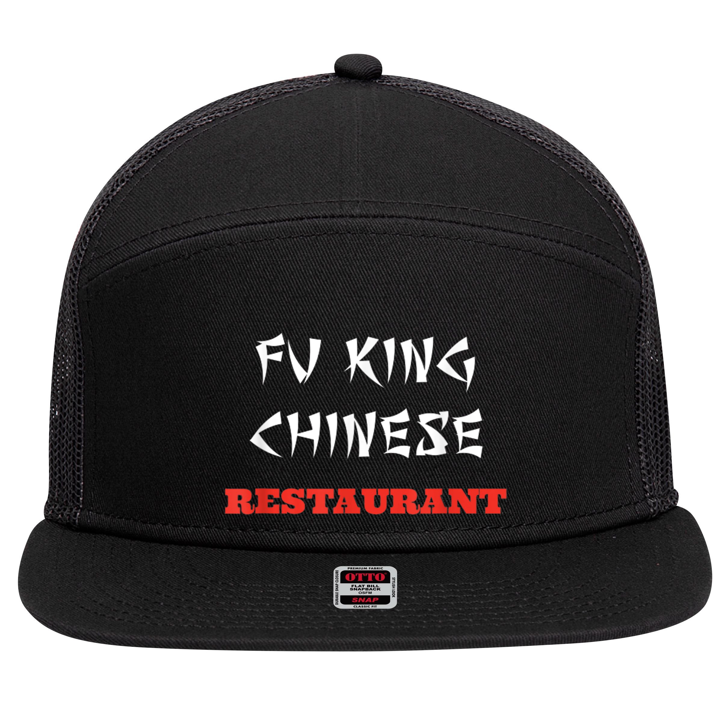Funny Fu King Chinese Restaurant Joke 7 Panel Mesh Trucker Snapback Hat