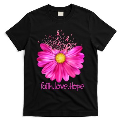 Floral Faith Love Hope Breast Cancer Awareness T-Shirt