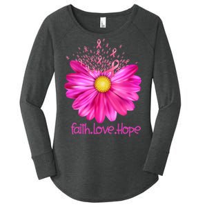 Floral Faith Love Hope Breast Cancer Awareness Women's Perfect Tri Tunic Long Sleeve Shirt