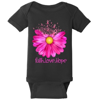 Floral Faith Love Hope Breast Cancer Awareness Baby Bodysuit