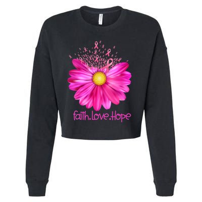 Floral Faith Love Hope Breast Cancer Awareness Cropped Pullover Crew
