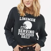 Funny Football Lineman Art For Offensive Lineman Cropped Pullover Crew