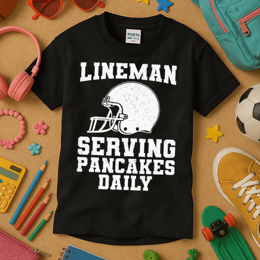 Funny Football Lineman Art For Offensive Lineman Kids T-Shirt