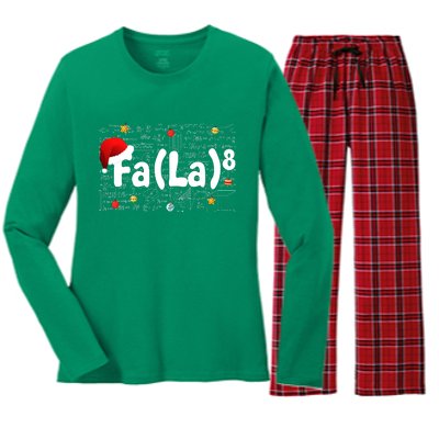 Funny Fa La 8 Merry Xmas Song Math Teacher Santa Hat Women's Long Sleeve Flannel Pajama Set 