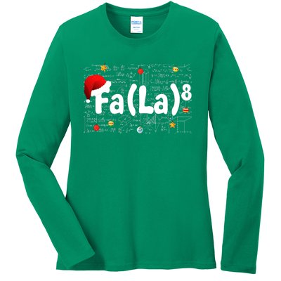 Funny Fa La 8 Merry Xmas Song Math Teacher Santa Hat Ladies Long Sleeve Shirt