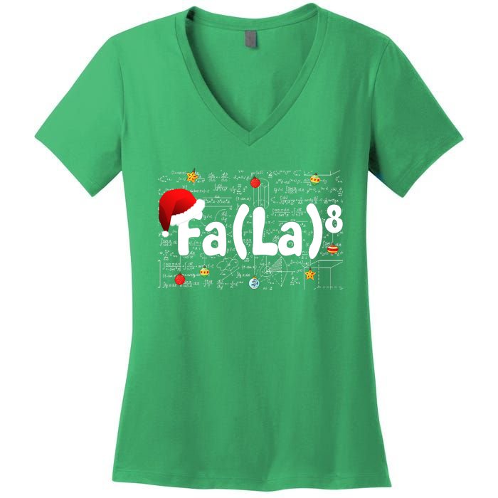 Funny Fa La 8 Merry Xmas Song Math Teacher Santa Hat Women's V-Neck T-Shirt