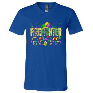 Funny Firefighter Lover Mardi Gras Carnival Party Gift V-Neck T-Shirt