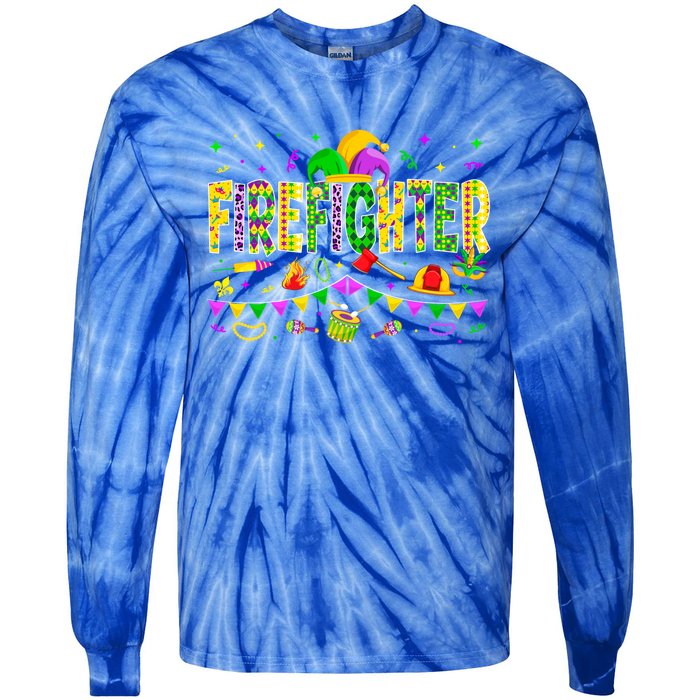 Funny Firefighter Lover Mardi Gras Carnival Party Gift Tie-Dye Long Sleeve Shirt