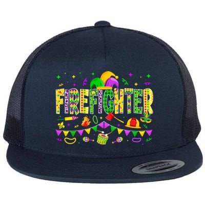 Funny Firefighter Lover Mardi Gras Carnival Party Gift Flat Bill Trucker Hat