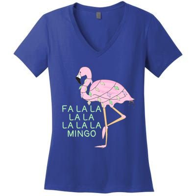 Funny Fa La La La Mingo Flamingo Christmas Gift Women's V-Neck T-Shirt