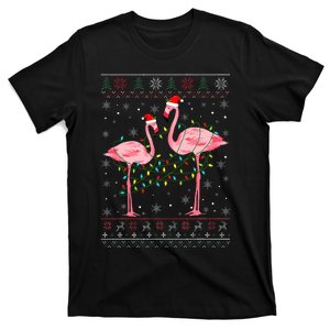 Funny Flamingo Lights Tangled Ugly Sweater Christmas Animals  T-Shirt