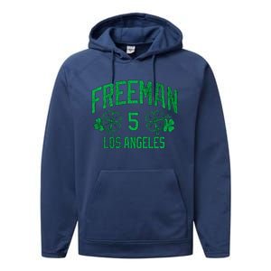 Freddie Free Los Angeles Baseball St PatrickS Clover Funny Gift Performance Fleece Hoodie