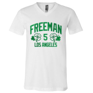 Freddie Free Los Angeles Baseball St PatrickS Clover Funny Gift V-Neck T-Shirt