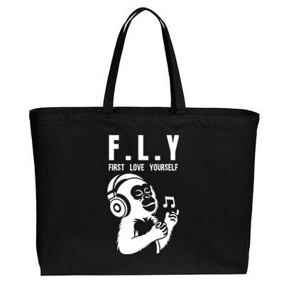 Fly First Love Yourself: Enjoy Music Cute Monkey Gift Cotton Canvas Jumbo Tote