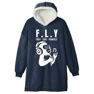 Fly First Love Yourself: Enjoy Music Cute Monkey Gift Hooded Wearable Blanket