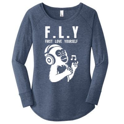 Fly First Love Yourself: Enjoy Music Cute Monkey Gift Women's Perfect Tri Tunic Long Sleeve Shirt